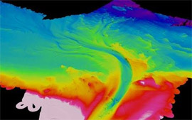 3-D радіолокаційне зображення підводного русла річки, де вона входить в Чорне море з протоки Босфор. Фото: Університет Лідс
