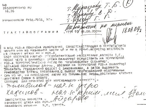 Телетайпограма від 18 серпня 2004 року.
